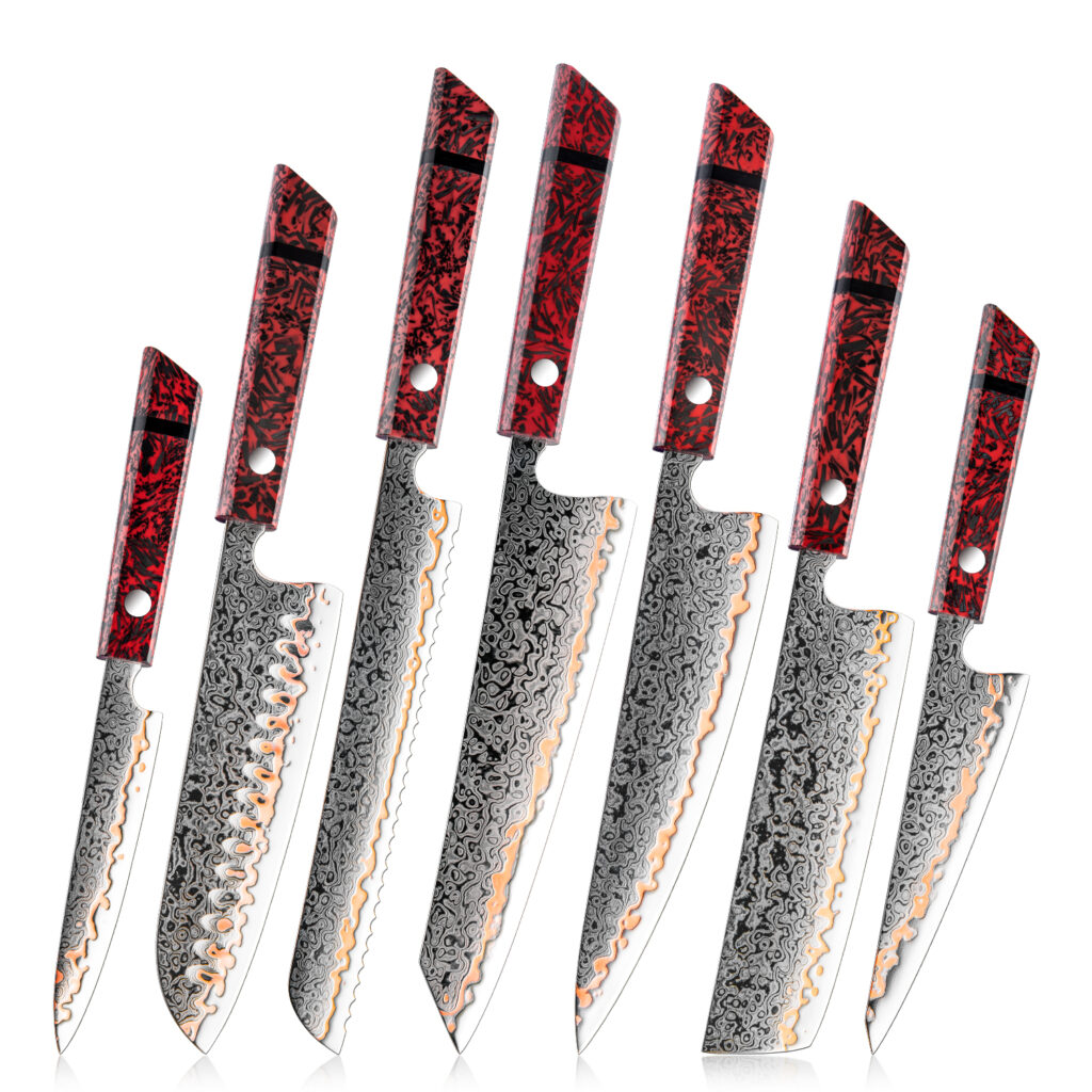 Ensemble de couteaux Grandsharp – 7 pièces, 55 couches, acier damassé