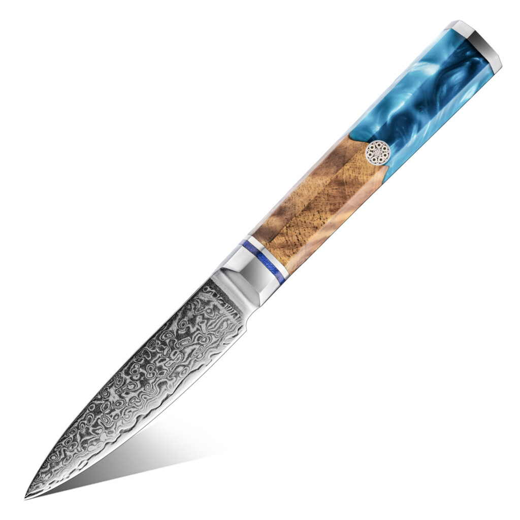 Couteau de chef Grandsharp – 3,5 pouces, acier damassé, 10CR15MOV