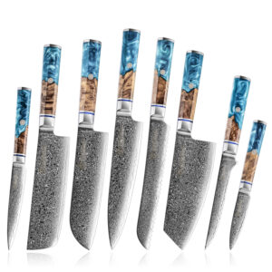 Ensemble de couteaux Grandsharp – 8 pièces, acier damassé
