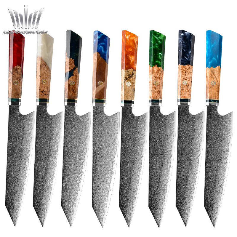 Couteau Kiritsuke Grandsharp – 8,2 pouces, 67 couches, acier damassé