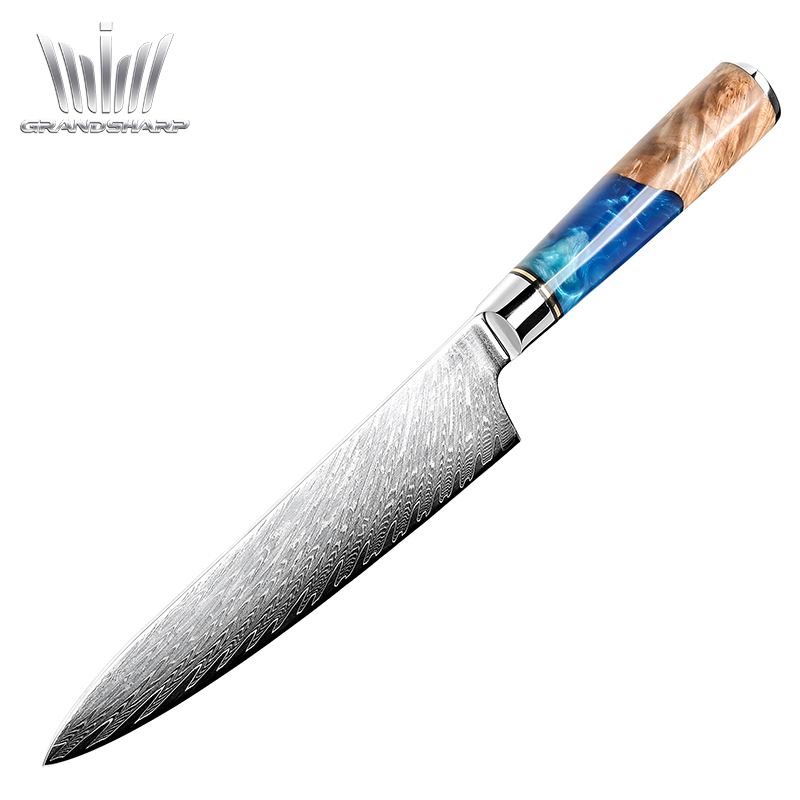Couteau de chef Grandsharp – 8 pouces, acier damassé