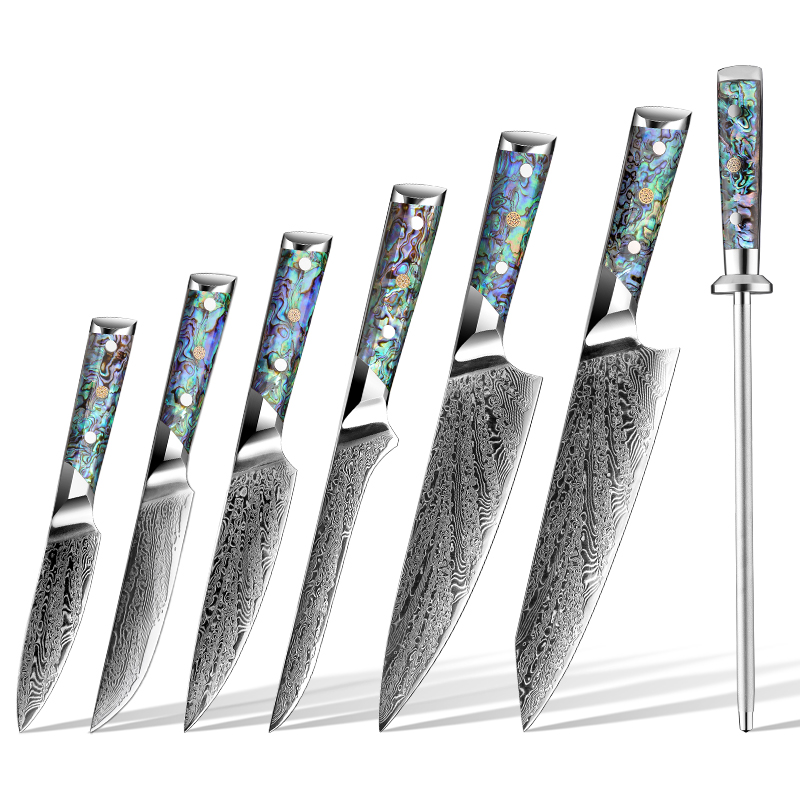 Ensemble de couteaux Grandsharp – 6 pièces, acier damassé