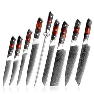 Ensemble de couteaux Grandsharp – 9 pièces, 67 couches, acier damassé