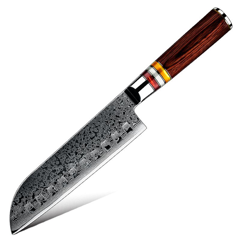 Couteau Santoku Grandsharp – 7 pouces, 67 couches, acier damassé, 10CR15MOV