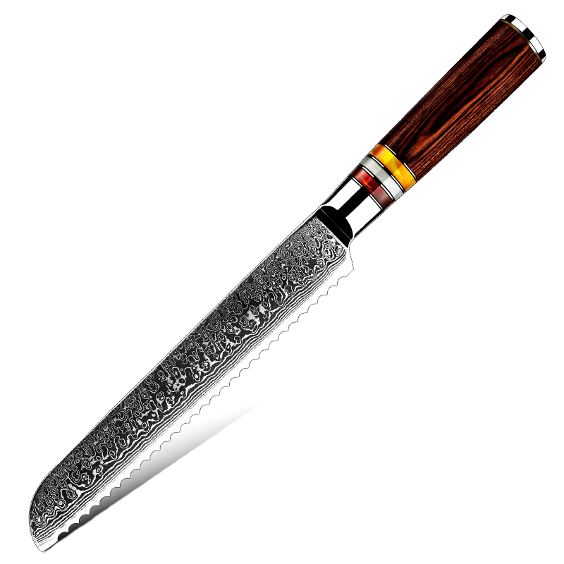 Couteau à pain Grandsharp – 8 pouces, 67 couches, acier damassé