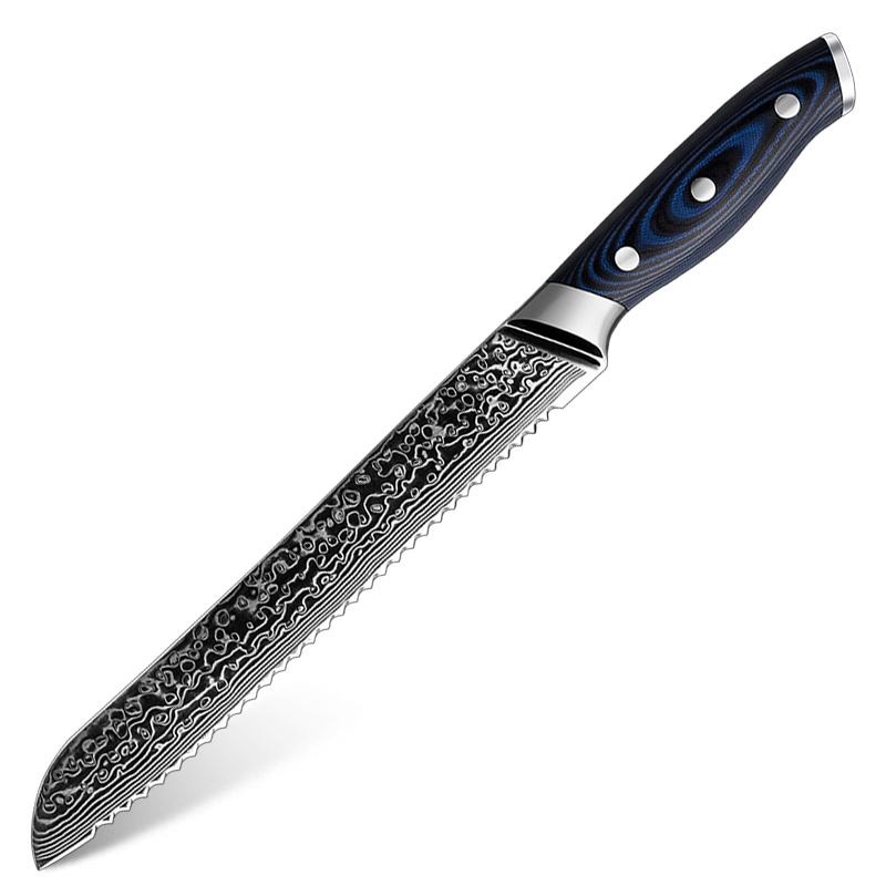 Couteau à pain Grandsharp – 8,5 pouces, 67 couches, acier damassé, AUS10