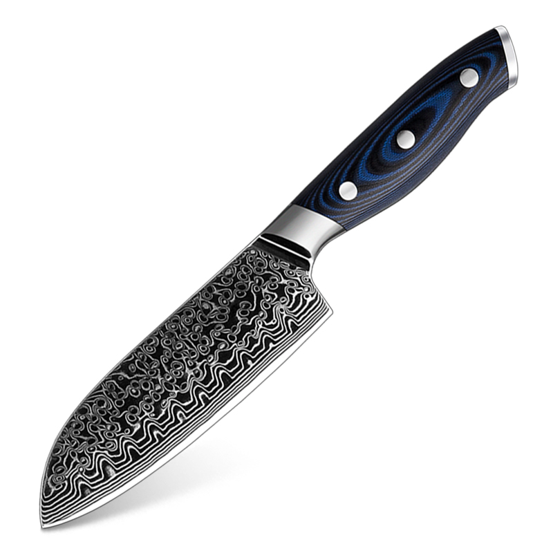 Couteau Santoku Grandsharp – 5 pouces, 67 couches, acier damassé, AUS-10