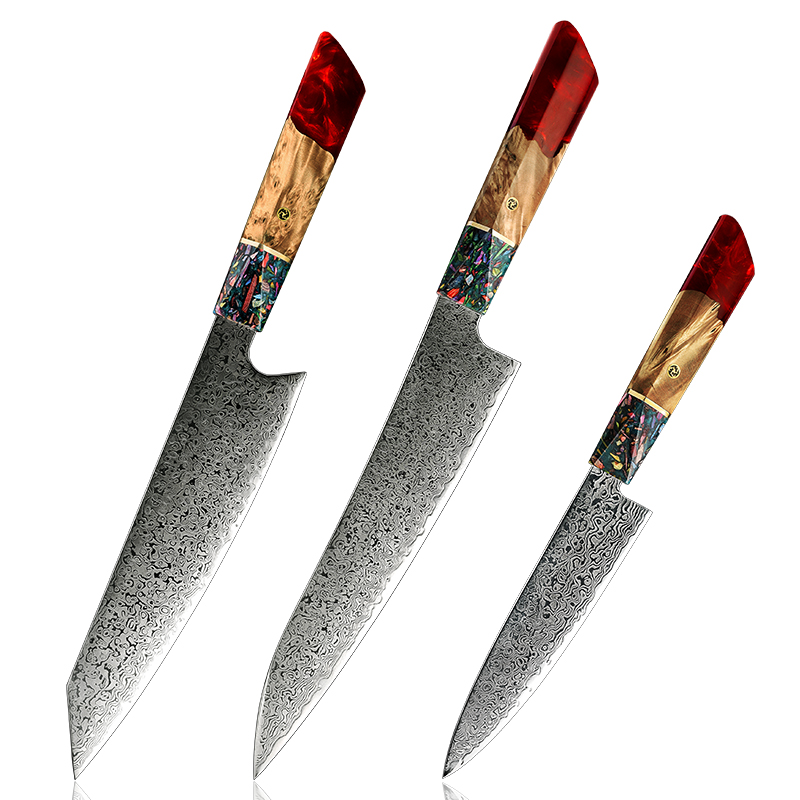 Ensemble de couteaux Grandsharp – 3 pièces, acier damassé
