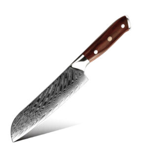 Couteau Santoku Grandsharp – 7 pouces, 67 couches, acier damassé, AUS10