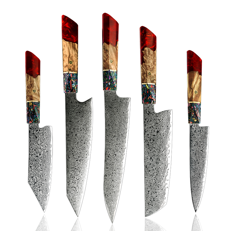 Ensemble de couteaux Grandsharp – 5 pièces, 67 couches, acier damassé, 10CR15MOV