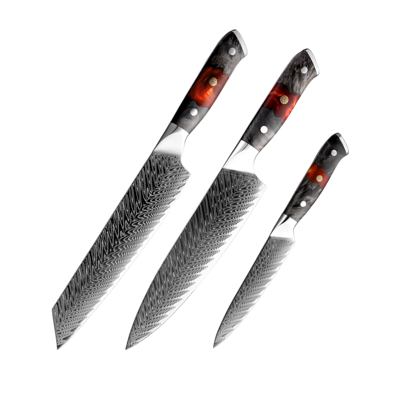 Ensemble de couteaux Grandsharp – 3 pièces, 67 couches, acier damassé, AUS10