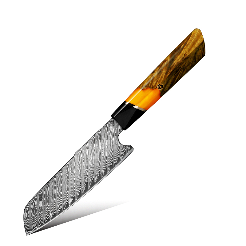 Couteau Santoku Grandsharp – 4,9 pouces, acier damassé