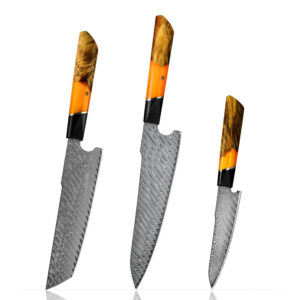 Ensemble de couteaux Grandsharp – 3 pièces, acier damassé