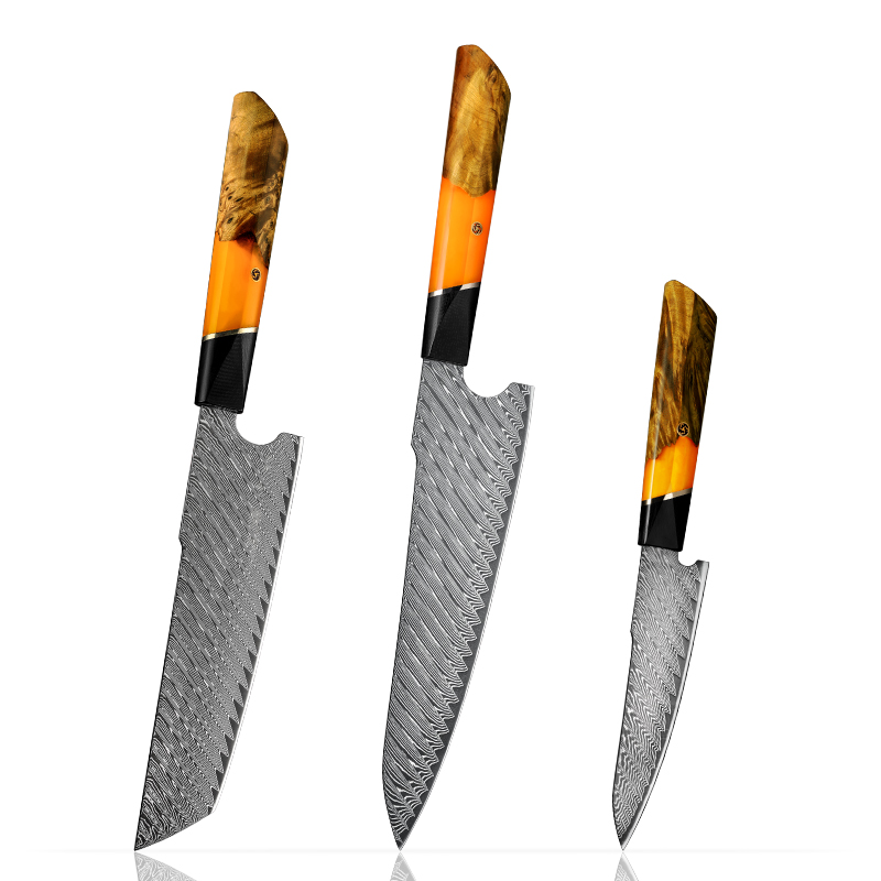 Ensemble de couteaux Grandsharp – 3 pièces, acier damassé