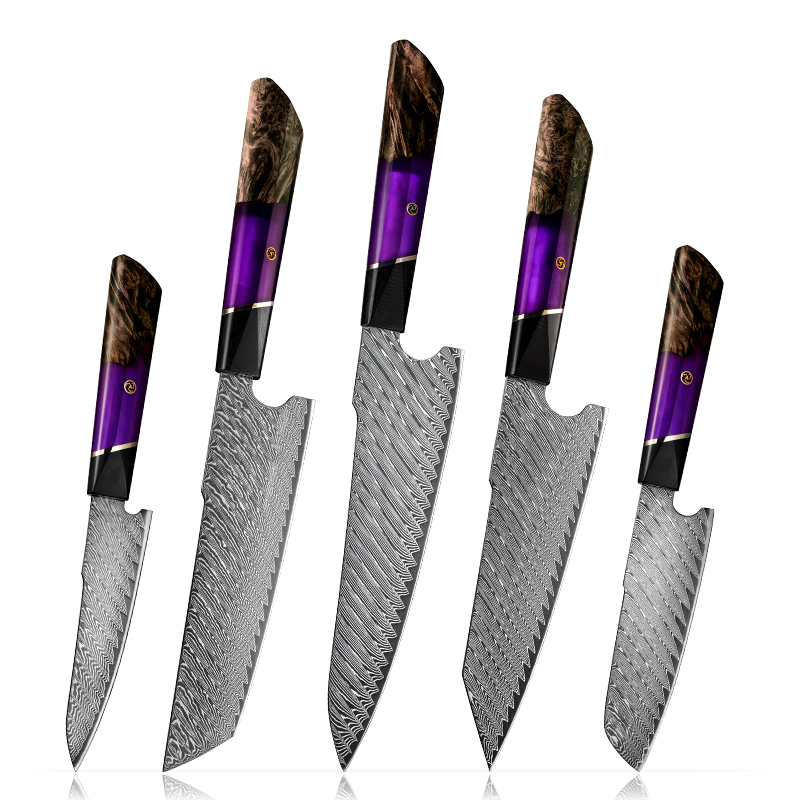 Ensemble de couteaux Grandsharp – 5 pièces, 67 couches, acier damassé