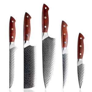 Ensemble de couteaux Grandsharp – 5 pièces, acier damassé, AUS10