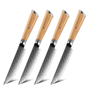 Ensemble de couteaux Grandsharp – 4 pièces, 5 pouces, acier damassé, AUS-10
