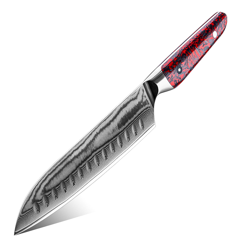 Couteau Santoku Grandsharp – 7,5 pouces, acier damassé