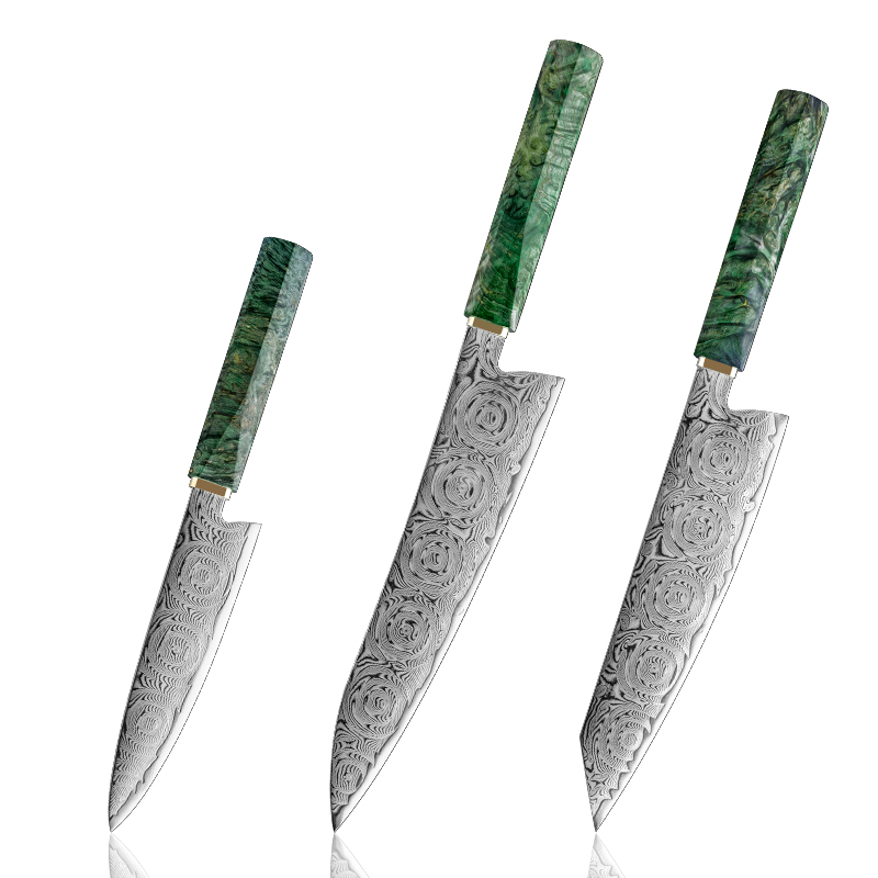 Ensemble de couteaux Grandsharp – 3 pièces, 67 couches, acier damassé