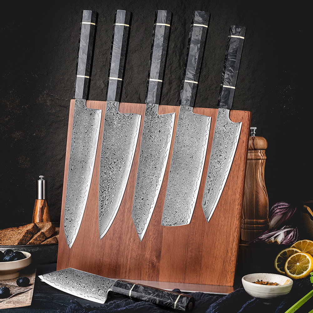 Ensemble de couteaux Grandsharp – 6 pièces, acier damassé