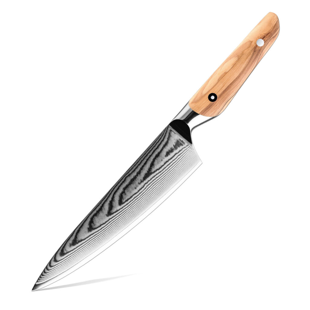 Couteau de chef Grandsharp – 8 pouces, 67 couches, acier damassé