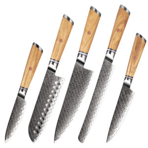 Ensemble de couteaux Grandsharp – 5 pièces, acier damassé, AUS10