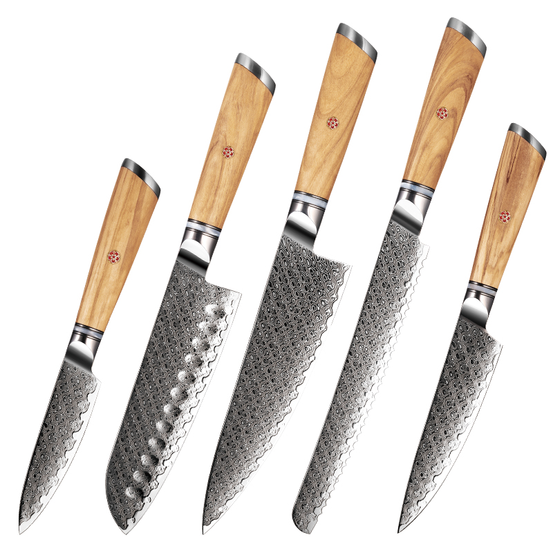 Ensemble de couteaux Grandsharp – 5 pièces, acier damassé, AUS10