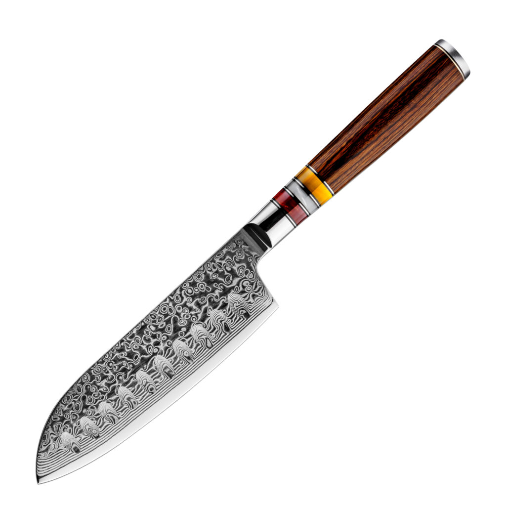 Couteau Santoku Grandsharp – 5 pouces, 67 couches, acier damassé, AUS10