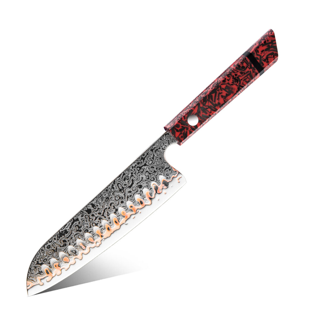 Couteau Santoku Grandsharp – 7 pouces, 55 couches, acier damassé