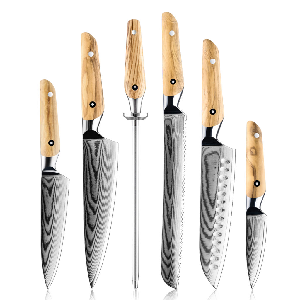 Ensemble de couteaux Grandsharp – 6 pièces, 67 couches, acier damassé