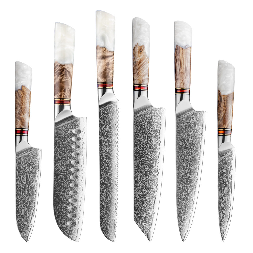 Ensemble de couteaux Grandsharp – 6 pièces, 67 couches, acier damassé