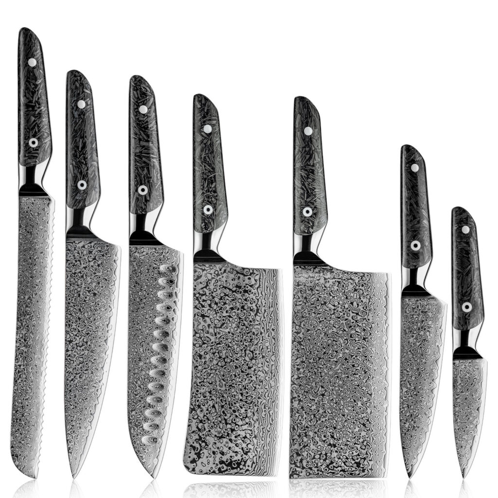 Ensemble de couteaux Grandsharp – 7 pièces, 67 couches, acier damassé, AUS10
