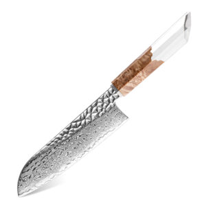 Couteau Santoku Grandsharp – 7 pouces, 67 couches, acier damassé