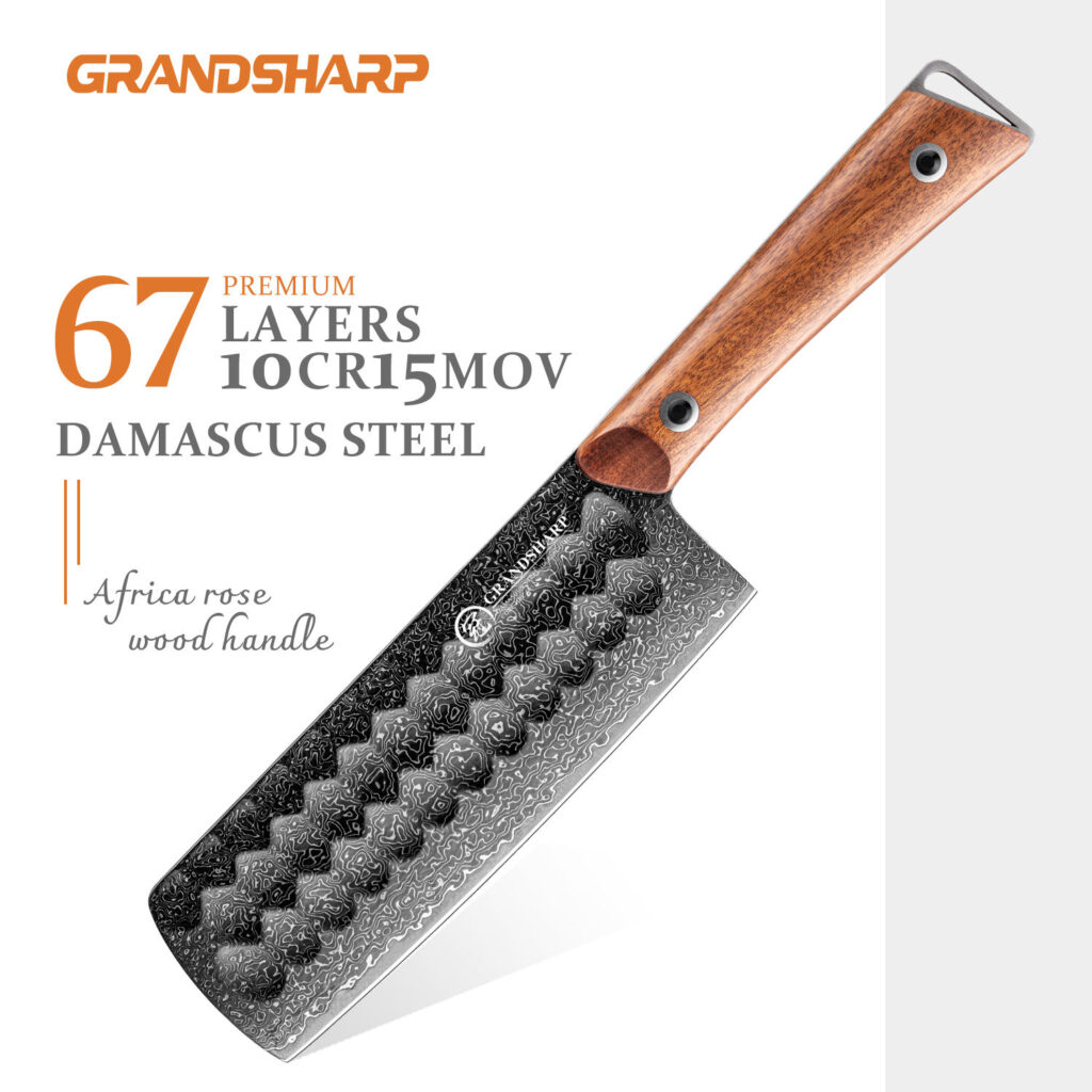 Couteau Nakiri Grandsharp – 6,5 pouces, acier damassé