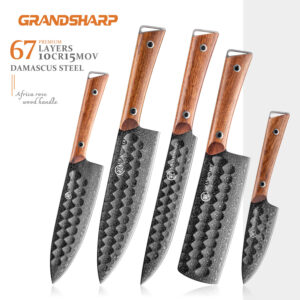 Ensemble de couteaux Grandsharp – 5 pièces, acier damassé
