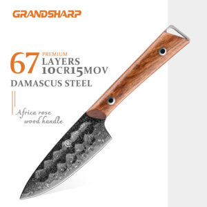Couteau d’office Grandsharp – 4 pouces, acier damassé