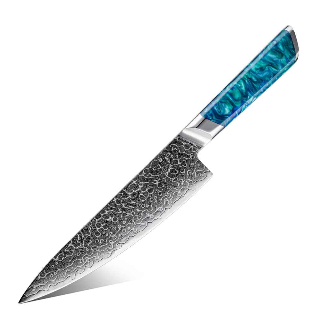 Couteau de chef Grandsharp – 8 pouces, 129 couches, acier damassé