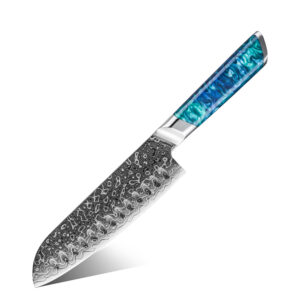 Couteau Santoku Grandsharp – 7 pouces, 129 couches, acier damassé