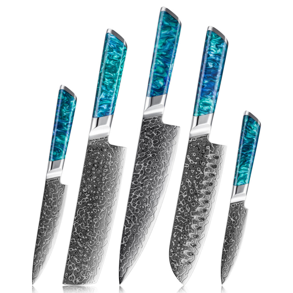 Ensemble de couteaux Grandsharp – 5 pièces, 129 couches, acier damassé