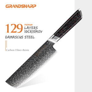 Couteau Nakiri Grandsharp – 7 pouces, 129 couches, acier damassé