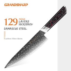 Couteau de chef Grandsharp – 129 couches, acier damassé, 10CR15MOV