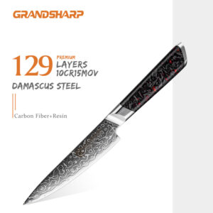 Couteau utilitaire Grandsharp – 5 pouces, 129 couches, acier damassé