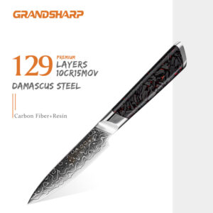 Couteau d’office Grandsharp – 4 pouces, 129 couches, acier damassé