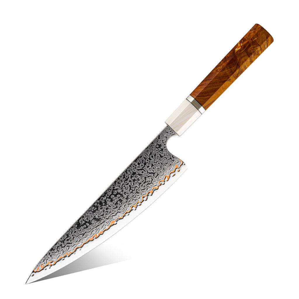 Couteau de chef Grandsharp – 8 pouces, 55 couches, acier damassé, noyau cuivre