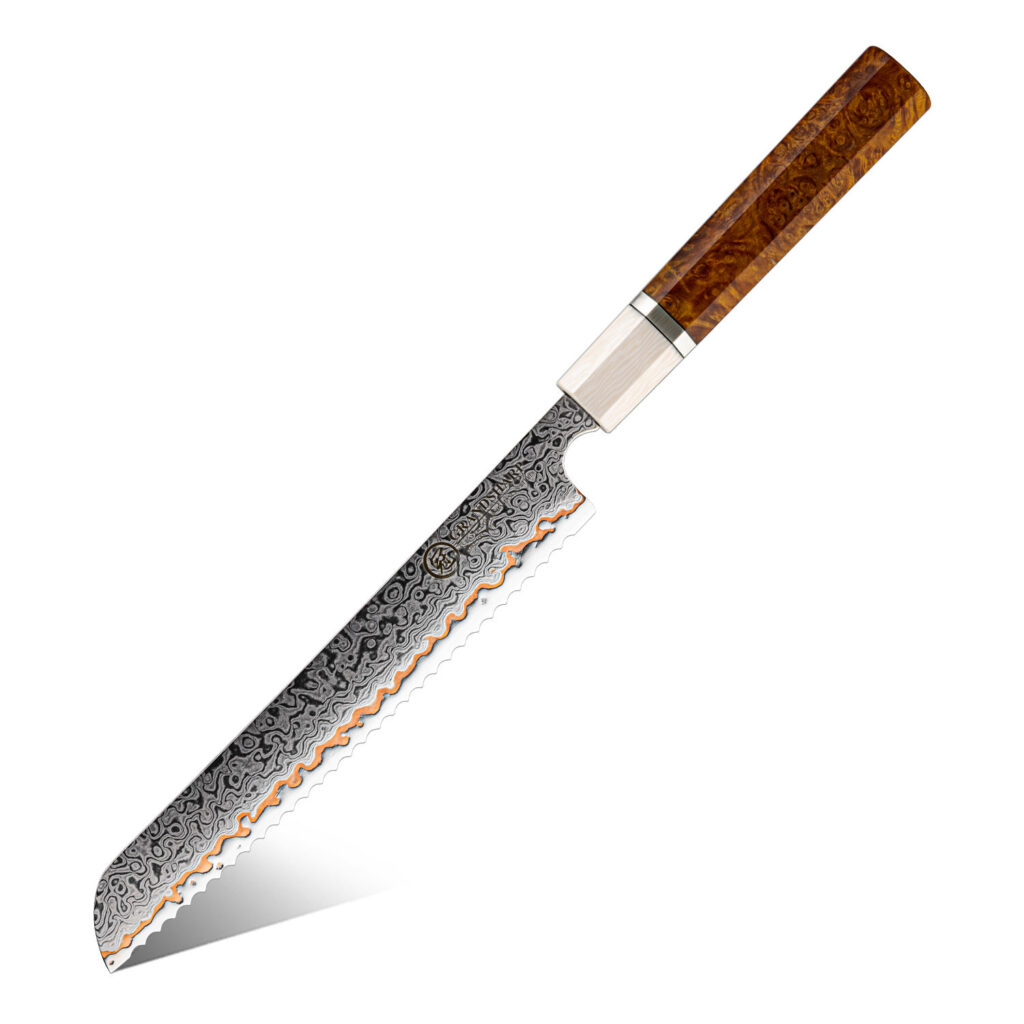 Couteau à pain Grandsharp – 8 pouces, 55 couches, acier damassé