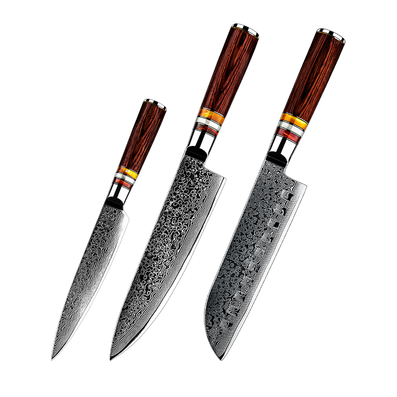 Ensemble de couteaux Grandsharp – 3 pièces, acier damassé, 10CR15MOV